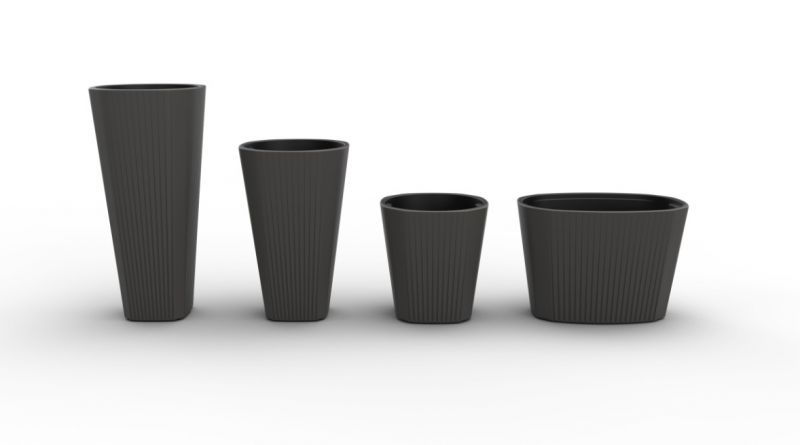 Kvetináč plastový MUZA antracit, priemer 388 mm, výška 607 mm, s vložkou