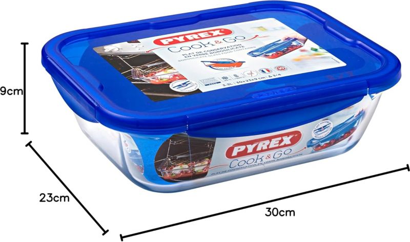 Dóza na potraviny s tesniacim vekom obdĺžniková, 30x23x8cm, 3,5L, sklo číre PYREX